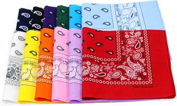100% Cotton Double Sided Print Paisley Bandana Scarf, Head Wrap - 12 Colors 22 inch