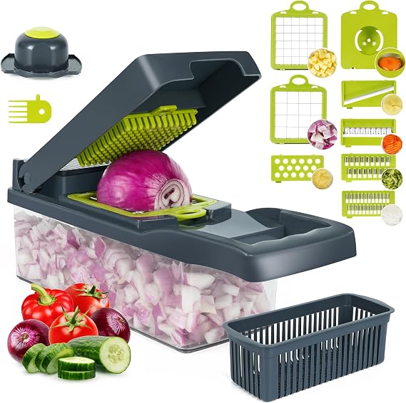 Multi-Functional 14 in 1 Vegetable Chopper and Dicer | Vegetable Slicer & Cheese Grater | Mandoline Slicer, Onion, Garlic, Carrot and Potato Chopper | Kitchen Tools and Gadgets