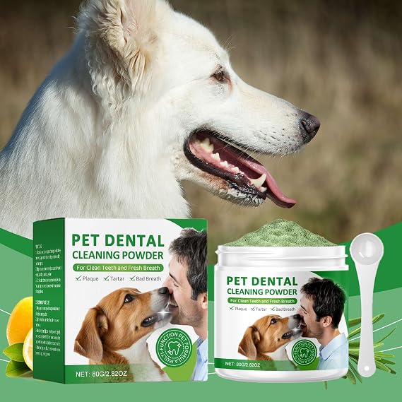 Dog Dental Powder,Cat Dental Care,Cat and Dog Teeth Cleaning,Canine Plaque Remover Helps Reduce Bad Breath,Improve Pet's Oral Cavity and Freshen Breath(180g)