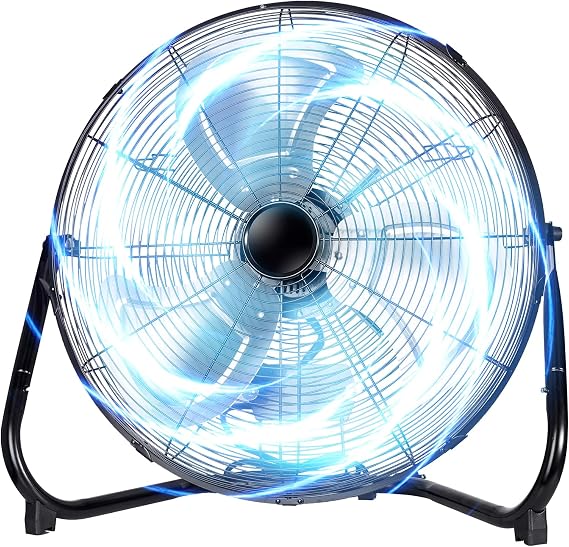 20 Inch Heavy Duty High Velocity Metal Floor Fan | 3 speed control & adjustable tilt head, powerful heavy-duty metal fan for air circulation in shop, garage, patio and bedroom