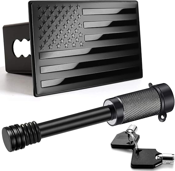 Bonrcea 2" American Flag Aluminum Trailer Hitch Cover & Hitch Lock, Black