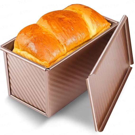 Yupjlia Pullman Loaf Pan with Lid, 1LB, Nonstick, Even Baking, Clean Easily | Premium Sandwich Bread Loaf Pan with Lid for Homemade Bread, Heavy Duty Carbon Steel Corrugated Pullman Toast Box, 9 x 4