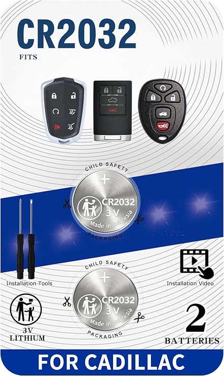 CR2032 Key Fob Battery Replacement for Cadillac (Pack of 2)