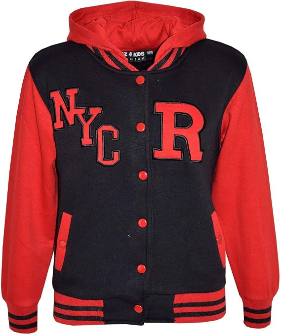 A2Z 4 Kids Girls Boys B.B Hooded R Fashion NYC Jacket Varsity Baseball Style Coat Long Sleeves Casual Fashion For Unisex Age 2-13 Years