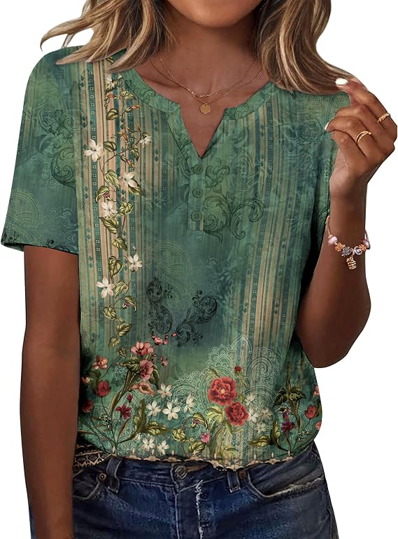 Zeagoo Womens Summer Tops Casual Short Sleeve V Neck T Shirts Dressy Blouse