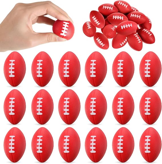 Foilswirl 16 Pcs Mini Foam Football Party Favors, Red