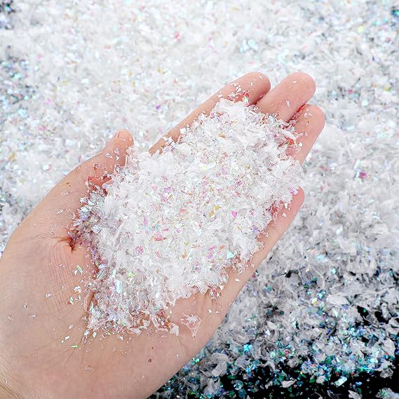 Hungdao Fake Snow Christmas Twinkles Artificial Flake for DIY Decor, 3.8 oz | Sparkly Artificial Snowflake Iridescent Faux Powder Filler & Glitter Twinkle for Xmas DIY Village, Snow Globe & Holiday