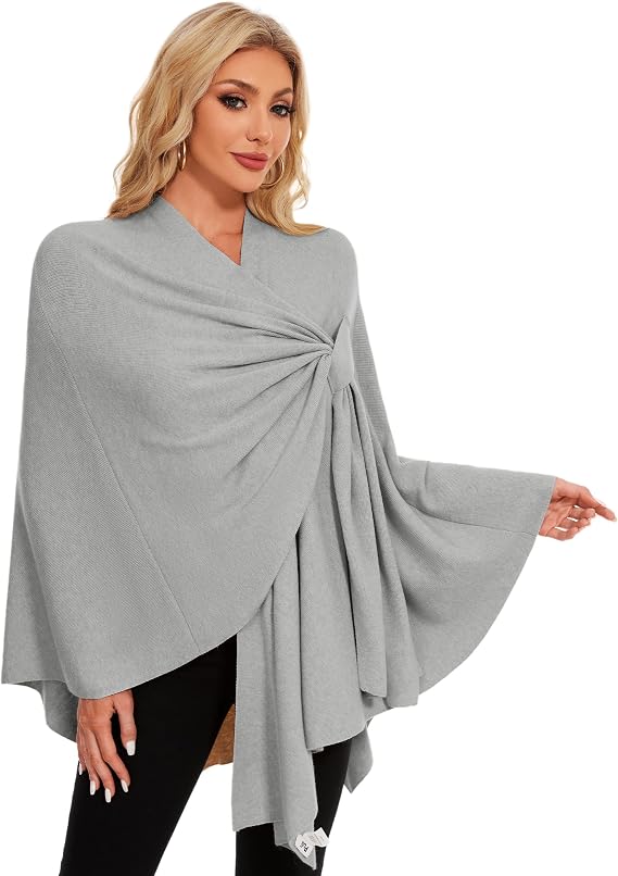 PULI Women Cross Front Shawl Wrap Knit Poncho Cape Warm Travel Wraps