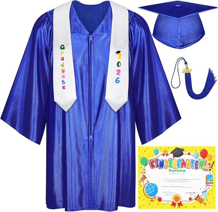 SOMSOC 5 Pack 2026 Graduation Gown Cap Stole Set with Tassel Certificate Graduation Kit for Graduates Preschool Kindergarten