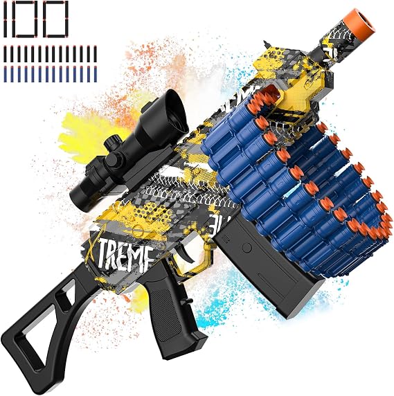 Electric Automatic Toy, Toy with 30 Dart Clips and 100 Foam Darts, Outdoor Shooting Games Toys for 6-12 Year Old Boys & Girls Adults, Presents for Birthday Xmas,Yellow