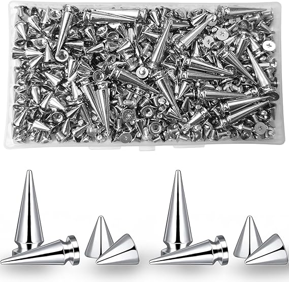 230 Sets Cone Spikes, MaehSab Metal Tree Spikes, Screwback Spike Studs Rivets for Halloween Cosplay DIY Leather Craft Decoration Punk Rock Style Clothing Accessories (Silver)