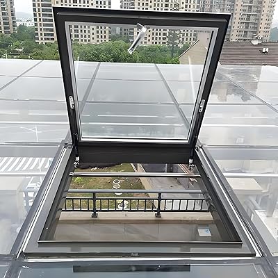 Skylight Roof Window, Sloped Flat Roof Lighting Well Window for Indoor Attic, Egress Roof Window, Manual Venting Deck Installation Skylight with Double-Layer Tempered Glass, for AtticSun Room95x55cm