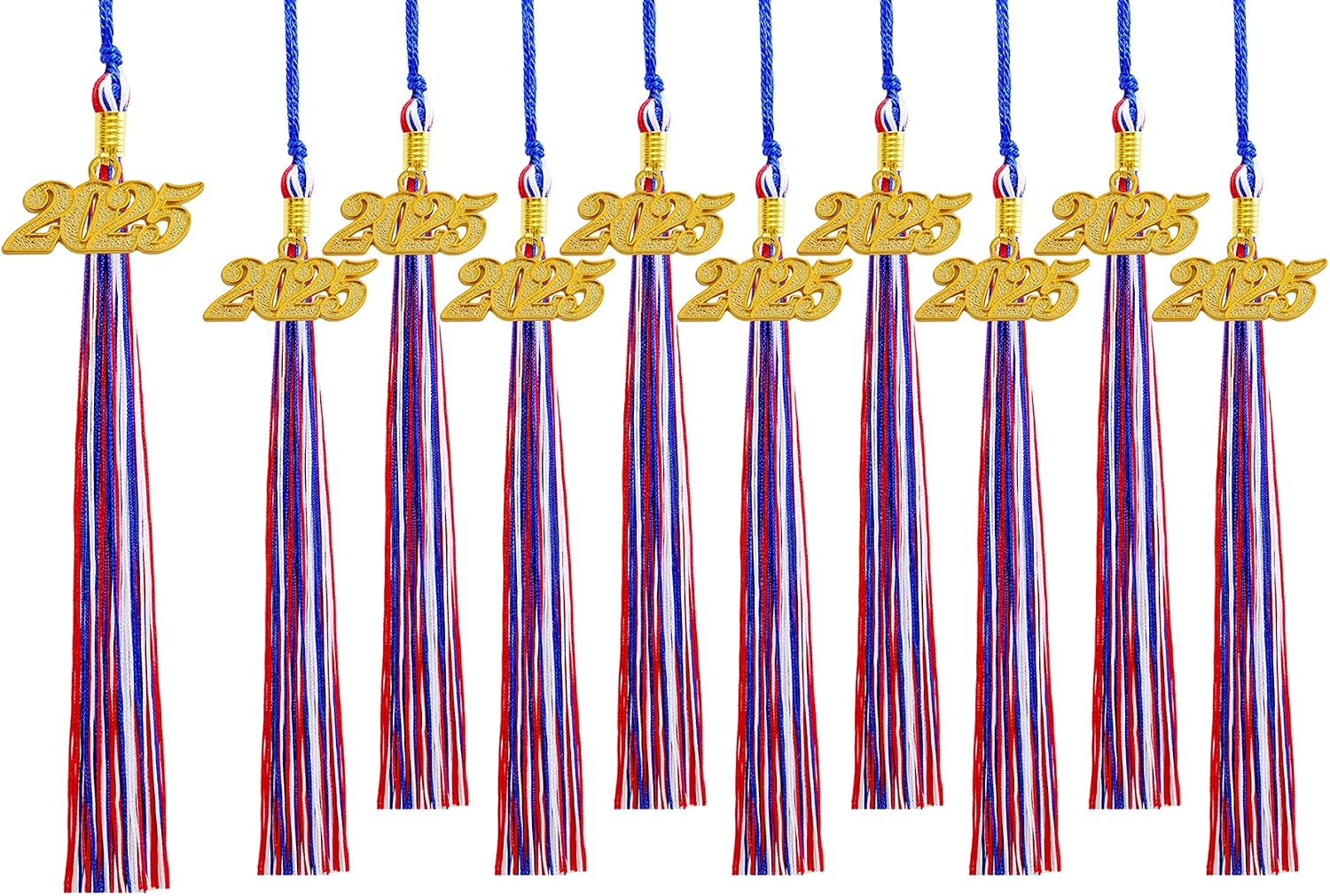 10 Pieces Graduation Tassels Whit Charm 2025 for Graduation Cap and Gown,Blue White Wite Red Tassels