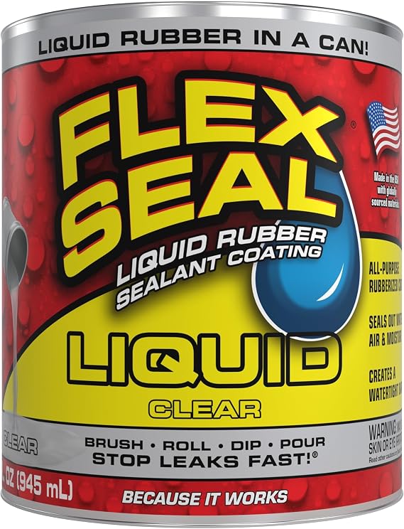 Flex Seal Liquid, Rubber Coating Sealant, Waterproof, Flexible, Breathable, and UV Resistant, Roof Repair, Basements, RV, Campers, Trailers, Marine, EPDM, Masonry, Clear, 32 oz