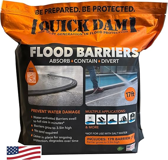 Quick Dam Water Activated Flood Barrier, 17ft, 1 Pack