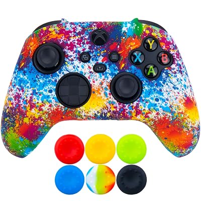 9CDeer 1 Piece of Silicone Transfer Print Protective Thick Cover Skin  6 Thumb Grips for Xbox Series XS Controller Paints