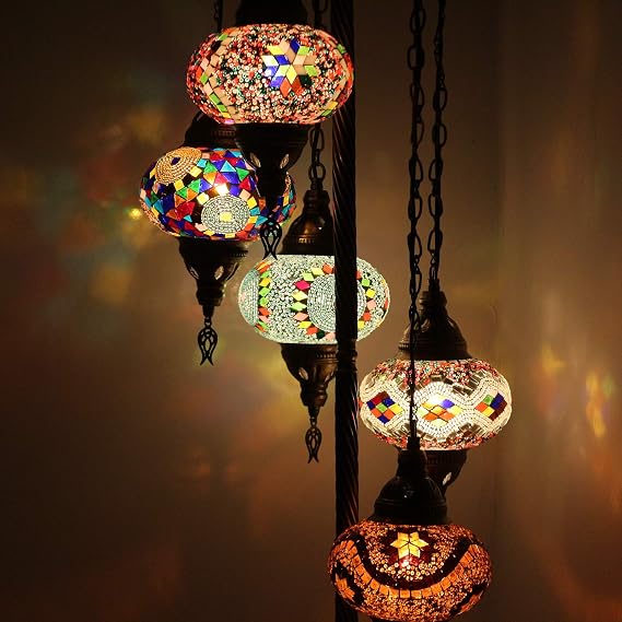 5 Big Globes Turkish Moroccan Mosaic Floor Lamp Light, Bohemian Boho Tiffany Mosaic Floor Lamp with UK Plug & Socket,Bulb Included