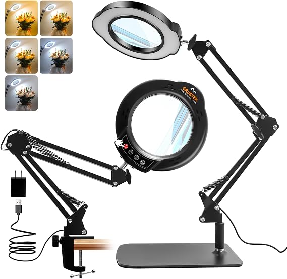 10X Magnifying Glass with Light, Stand and Clamp