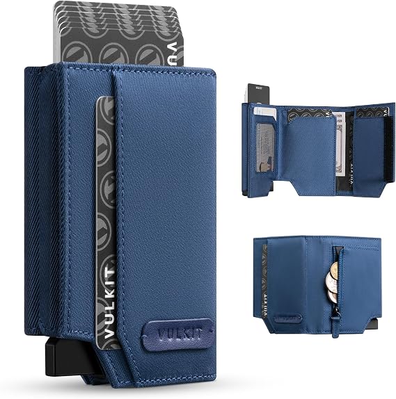 VULKIT Mens Pop Up Card Wallet RFID Blocking, Giftbox Packed, Blue