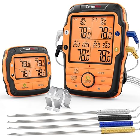 TempPro TempSync 1000FT Wireless Meat Thermometer for Grill with 4 Probes