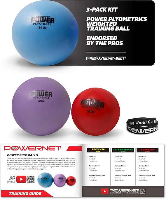 PowerNet Power Plyometrics Weighted Training Ball, Softball & Baseball Training Equipment, Weighted Baseballs to Increase Throwing Velocity