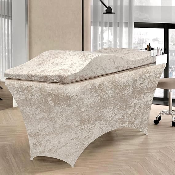 Lash Bed Foam Topper, Massage Table Memory Foam Topper, Ergonomic Curved Mattress Topper Lash Bed Cushion for Beauty Salon (Ice Brown(with lash bed cover), 71 inches X 23.6 inches(180cm X 60cm))