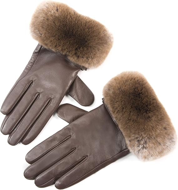 YISEVEN Women's Touchscreen Lambskin Leather Gloves Fur Cuff