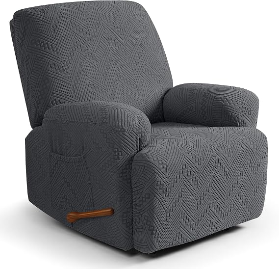 Ruaozz Stretch Recliner Chair Covers for Large Recliner, 4-Pieces Recliner Covers for Oversized Reclining Chair Cover with Elastic Straps Bottom (1 Seater-X Large, Dark Gray)