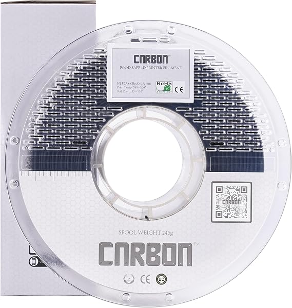 High Speed Certified Food Grade PLA+ 3D Printer Filament - 60-600mm/s - CARBON by Comfy Materials - Lab Tested FDA Compliant Food Safe, 1.75mm, 1kg, Accuracy: +/- 0.02 (Black)