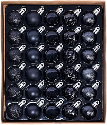 30ct Christmas Halloween Ornaments Tree Decorations Set-1.18 Inch Black Shatterproof Decorative Hanging Ball Ornament Bulk,Mini Xmas Tree Tabletop Decorations for Fall Holiday Party Home Decor