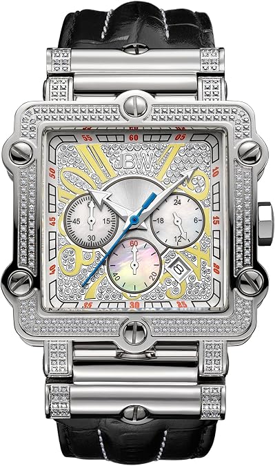 JBW Men's Luxury Phantom 1.00 ctw Diamond Chronograph Wrist Watch with Leather Band