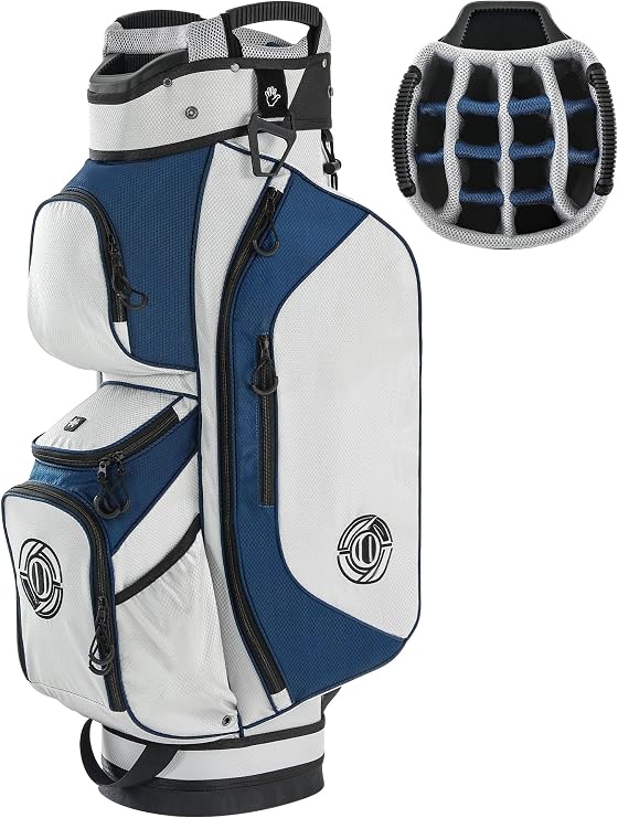 Shopsource Lightweight Golf Cart Bag with 15 Way Organizer Top Putter Well | Full-Length Dividers, 6lbs Light Design, Smart Storage with Cooler Pocket, Stable Base, Comfortable Carry Handle, Rain Cover
