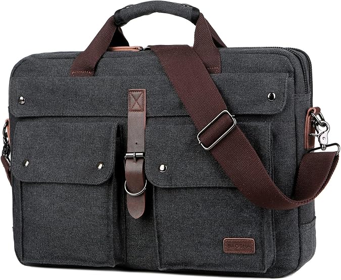 Stylish 17 inch Canvas Laptop Bag Messenger Bag Briefcase Vintage Crossbody Shoulder Bag Military Satchel for Men BC-07