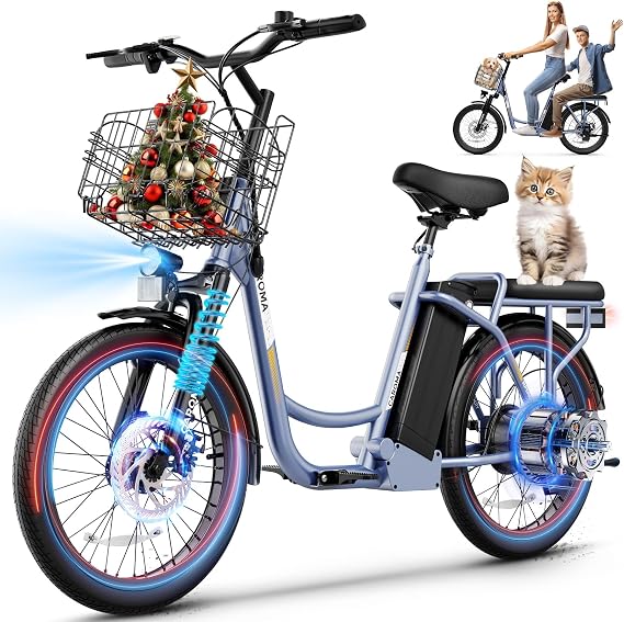 Caroma Peak 500W/800W/1200W Electric Scooter with Seat, 20" Fat Tire Electric Bike with 48V Removable Battery, Up to 30Miles & 20MPH, Adult