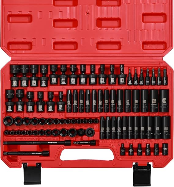 MIXPOWER 86PCS 1/4" Drive Master Impact Socket Set, Universal/Deep/Standard/Torx/Inverted Torx Socket, Impact Grade, Metric&SAE, 6 Point