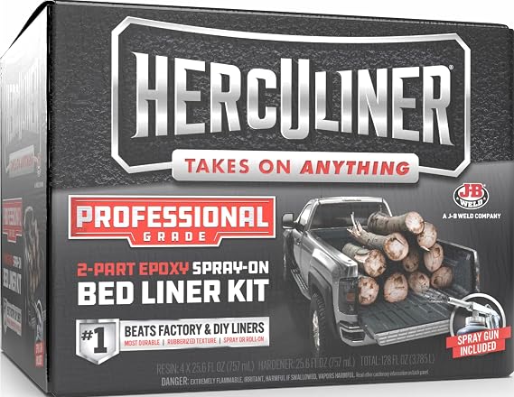 HERCULINER Professional Grade Truck Bed Liner Kit 2K Urethane, Black Spray or Roll-On Includes Liner, Hardener, Spray Gun & Rollers Covers 8 ft Bed Durable & Chemical Resistant