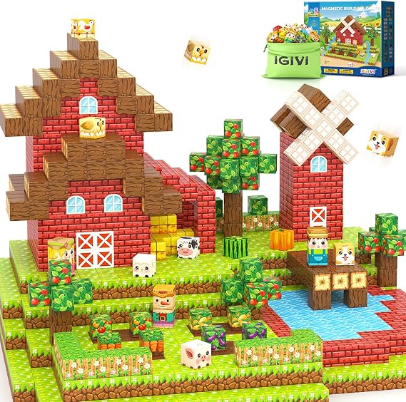 1" Magnetic Blocks Farm Animals Set, Magnetic Cubes with Ultra Magnet Strength for Kids Ages 3-12, STEM Magworld Toys Ideal Gifts for 3+ Years Old Boys Girls