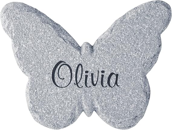 Let's Make Memories Personalized Garden Decor - Custom Garden Stone - Indoor/Outdoor - for Mom or Grandma - for Her - Engraved - Butterfly Cutout - Durable Resin - Large Round Stone