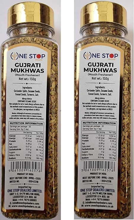 One Stop Dealers Mukhwas Gujrati (150 Gram) Jar - Eat Anywhere or Anytime - Easy to Carry - More Popular in After Meal Digestive Treat Snack (Pack of 2)
