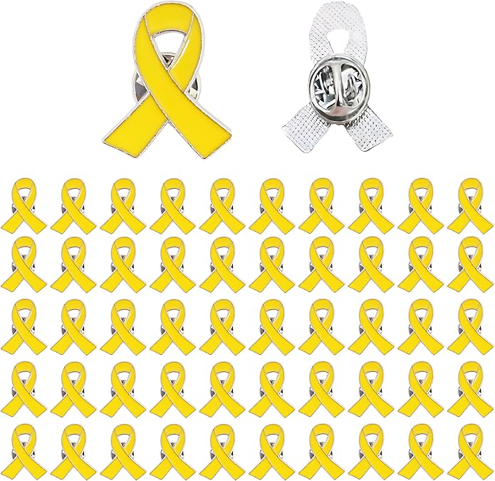 50/100pc Yellow Ribbon Pins Bone Cancer Awareness Childhood Cancer Awareness Lapel Brooch Support Campaign Charity Donation Event Gift (50)