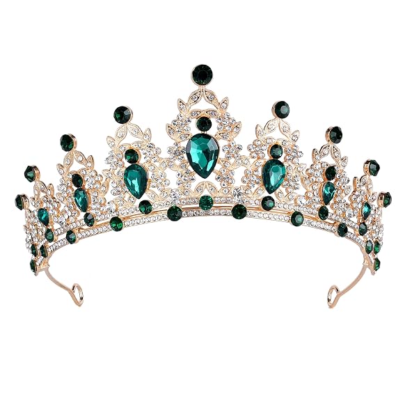 Green Crowns and Tiaras - Royal Queen Crown and Princess Crown for Girls and Women - Party, Halloween, Prom, Birthday, Bridal, Wedding Hair Accessories