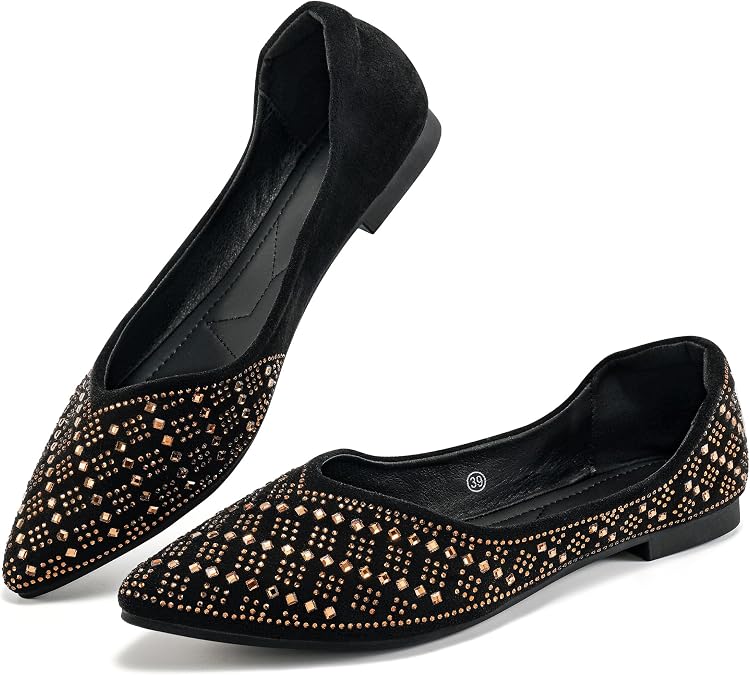 Aomigoct Flats for Women Dressy Shoes: Comfortable Pointed Toe Work Flats - Ladies Slip On Walking Casual Shoes
