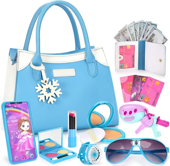Officygnet Purse for Girls, Princess Makeup Play Girl Toys for 3 4 5 6 7 8 Years Old, Birthday Gift for Girls Age 3-5 4-6 6-8, Play Purse with Accessories, Kids Toy Purse for Little Girl