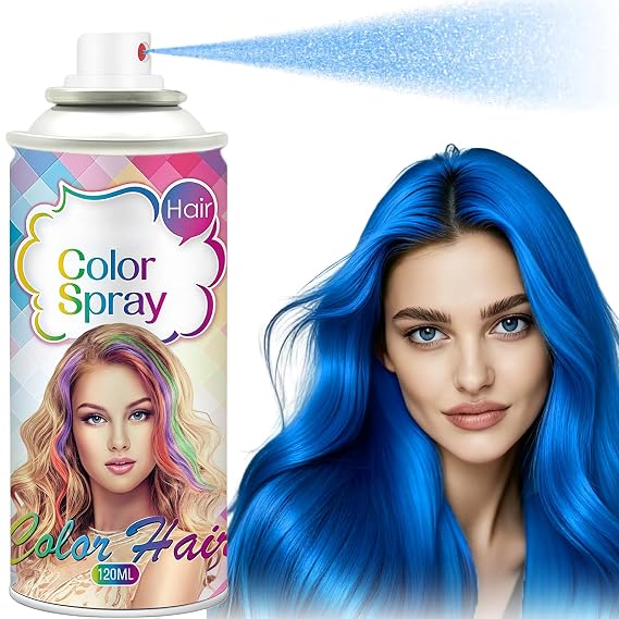 Blue Hair Spray, Blue Hair Day Temporary for Women Kids Men, Blue Hair Wax Dye, Washable Hair Color Dye Non-Sticky, for Christmas Party,Halloween Crazy Hair Day,Cosplay(120ML)