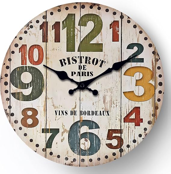 NUOVO Wall Clock 14 Inch Clock Colorful Numbe Wood Grain Wall Clock Silent Quartz Large Decorative Quiet Home Office