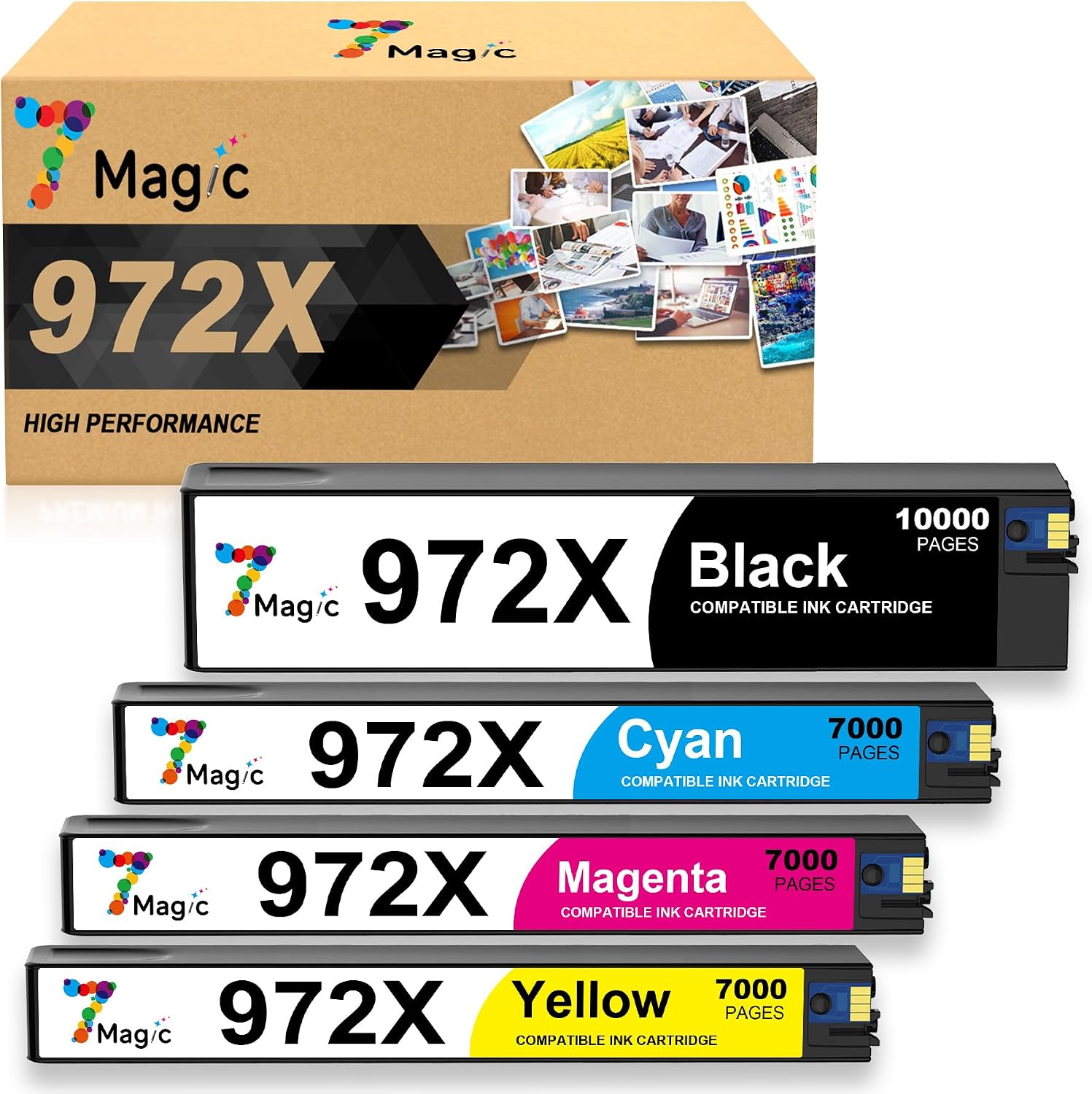 7Magic Compatible Ink Cartridge Replacement for HP 972X 972A 972 972XL Ink Cartridge for HP PageWide Pro 477dw 477dn 477 dw 577dw 452dw 452dn 577z 552dw Printer Black Cyan Magenta Yellow, 4-Pack