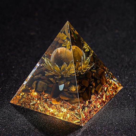 Orgone Pyramid Healing Crystals Set Positive Energy Generator for Meditation, Focus & Emotional Balance. Home Office Spiritual Decor Gift (Citrine)