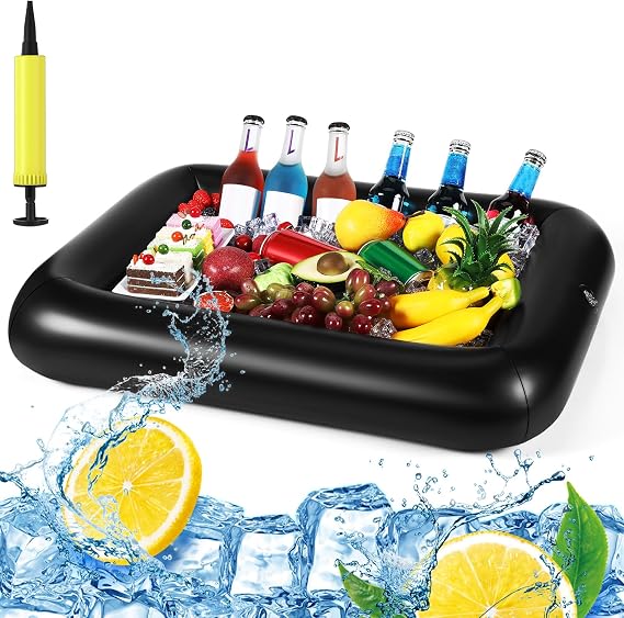 FillTouch Inflatable Floating Serving Bar with Pump for Pool Party,Black