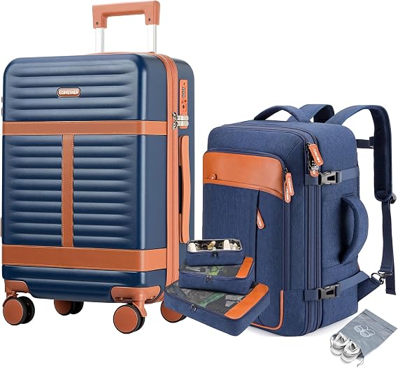 Lumesner 5 Piece Luggage Sets with Travel Backpack, 20" Carry On Hardside Spinner Suitcases, TSA Lock, Durable PC (Blue, 5 piece set (20inch))