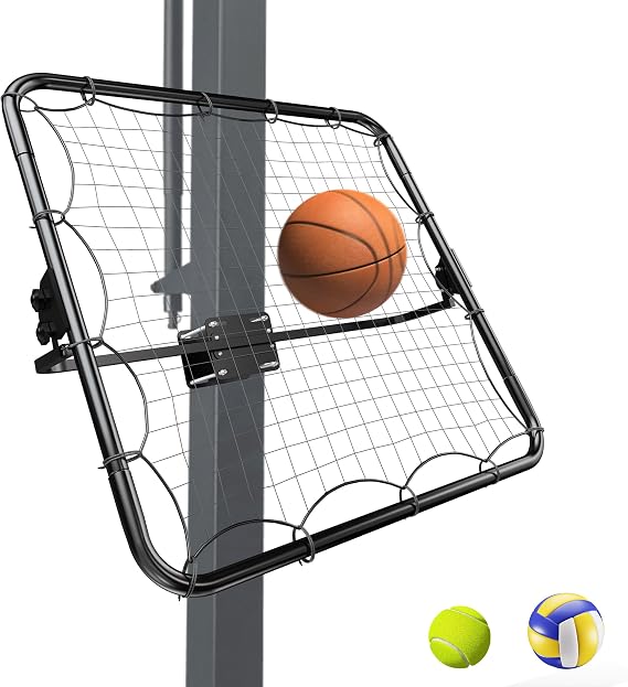 MR Basketball Rebounder 40x40, Adjustable Passback Net, Multi-Sport Training Rebound Net, Ball Return System Set up on 2''~6'' Pole for Basketball, Volleyball, Tennis, Pickleball, Baseball Practice